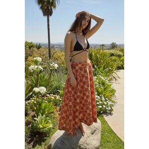 Free People Orange Floral Maxi Skirt